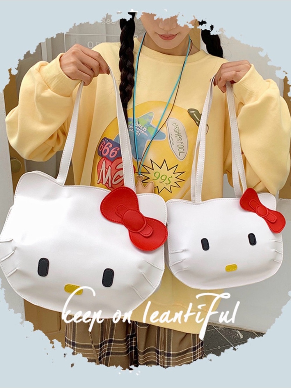hello Kitty bag set White Cute Bow Accent Tote Bags shoulder bag handbag anime